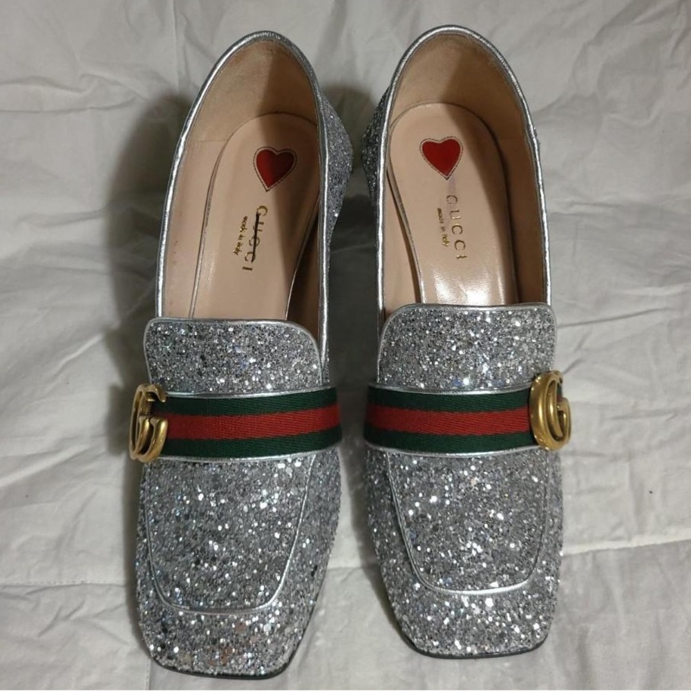 Gucci Silver Glitter Peyton Loafer.